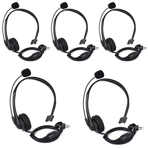 KENMAX® 2 Pin Headband Microphone Mic Earpiece for Two Way Radio BaoFeng UV-5R UV-B5 UV-B6 BF-888S WOUXUN TG-UV2 KG-UVD1P PUXING PX-888K Keenwood TK-3107 - color: Pack of 5