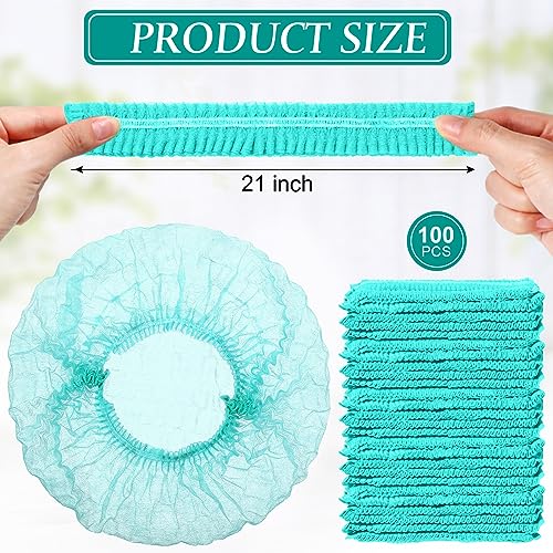 100 Pcs Disposable Nonwoven Bouffant Caps 21 Inch Hair Net Elastic Cap Hair Cover Hats for Beauty Salon Hospital Spa Catering Dust-free Workspace(Green) - color: Green