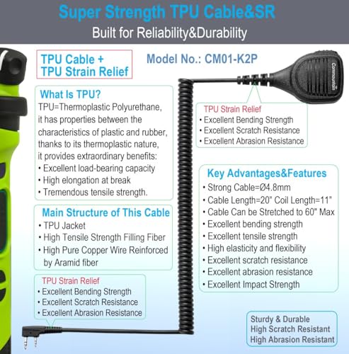 commountain 2-Pin Speaker Mic for Baofeng Walkie Talkies Radios | Fits UV-5R BF-F8HP UV-82HP and more, Shoulder Microphone with Clear Audio, Rugged Build, Reinforced Cable, Swivel Clip - color: Black