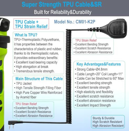 commountain 2-Pin Speaker Mic for Baofeng Walkie Talkies Radios | Fits UV-5R BF-F8HP UV-82HP and more, Shoulder Microphone with Clear Audio, Rugged Build, Reinforced Cable, Swivel Clip - color: Black