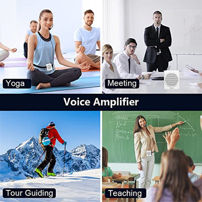 Mini Voice Amplifier with Microphone Headset, Portable Speaker with Mic | Quick Charging Amplifier, Wired Headset Microphone with Speaker for Teachers, Training, Meeting, Tour Guide, Yoga, Classroom - color: White