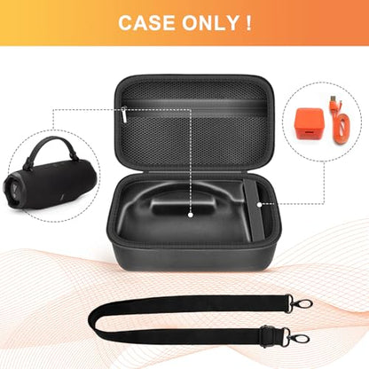 ANKHOH Hard Travel Case for JBL Charge 6 Speaker with Shoulder Strap | Fixed tray, elastic strap and zippered mesh pocket organize the speaker, charger and cables, Black, Case Only - color: Black