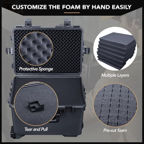 Lykus HC-5230 Hard Case with Wheels and Foam, Inner Size 19.09*12.68*12.6in | IP67 Waterproof, Pluckable Foam, Suitable for Cameras, Lenses, Electronic Equipment and More - size: HC-5230: 22.83x16.54x15.35 inch
