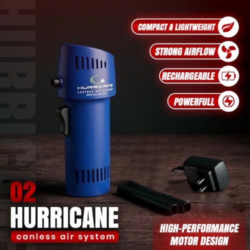 O2 Hurricane Air Duster - Rechargeable Air Blower with 200 MPH Airflow - 5 Attachments Dust Removal Tool - Compressed Air Alternative for Electronics, Computers & Car Detailing