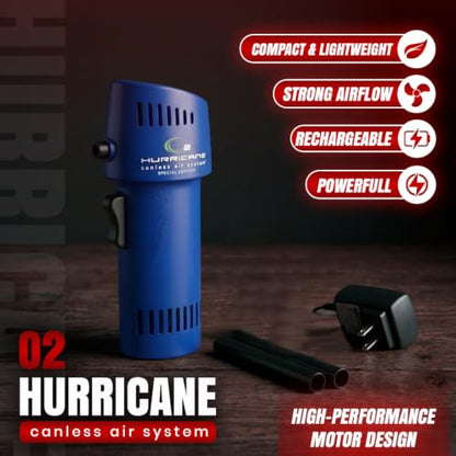 O2 Hurricane Air Duster - Rechargeable Air Blower with 200 MPH Airflow - 5 Attachments Dust Removal Tool - Compressed Air Alternative for Electronics, Computers & Car Detailing