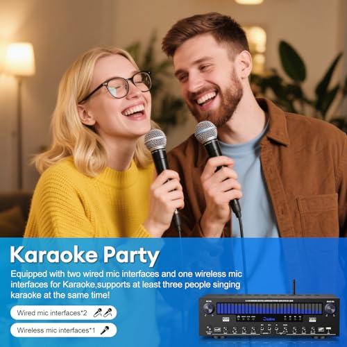 Daakro Stereo Receivers Home Audio Amplifier w/DSP Display,300W Rated Power 5.1 Channel Bluetooth Receiver,Home Amp w/BT/CD/DVD/AUX/USB/BT/FM/Opt/COA/MIC for Home/Studio/Theater Passive Speaker - size: 3800