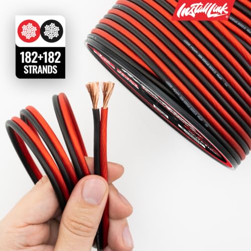 Install Link 12 AWG Gauge Speaker Wire (100 Feet) Car or Home Theater (CCA) | 12/2 Speaker Cable, 2-Conductor, Frosted Red/Black, Easy Strip, Polarity ID, for Car Audio & Home Stereo - color: Frosted Red/Black