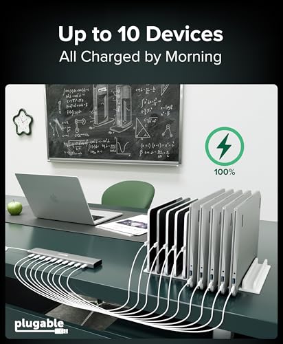 Plugable 10 Port USB C Charging Station, Up to 100W Charger for Multiple Devices with Priority Charging, Desktop Power Hub for USBC Devices Including Laptops Phones Tablets Earbuds and More (PS-10CC)