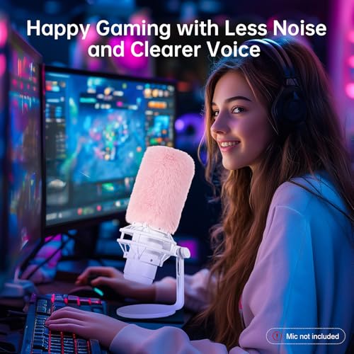 Windscreen/Pop-Filter for Hyperx QuadCast S Microphones -Foam Mic Cover for Filtering Wind Noise, Plosives and Hissing Noise (Furry-Pink)