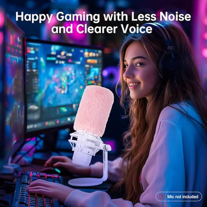 Windscreen/Pop-Filter for Hyperx QuadCast S Microphones -Foam Mic Cover for Filtering Wind Noise, Plosives and Hissing Noise (Furry-Pink)
