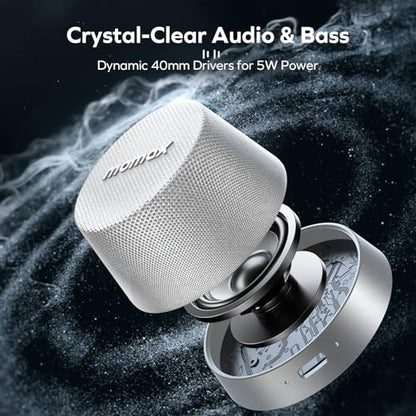 MOMAX Magnetic Portable Wireless Speaker, Enhanced Bass & Clear Sound | IPX6 Waterproof with Aluminum Alloy Design & 12H Playtime for Travel, Shower, Kitchen & More - color: Silver
