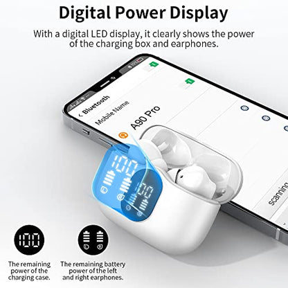 Btootos Wireless Earbuds Bluetooth 5.4 Headphones Bass Stereo Ear Buds with Noise Cancelling Mic LED Display in Ear Earphones IP7 Waterproof 36H Playtime for Laptop Pad Phones Sports Workout White | Ear Buds with Noise Cancelling Mic LED Display, 36H, IP7