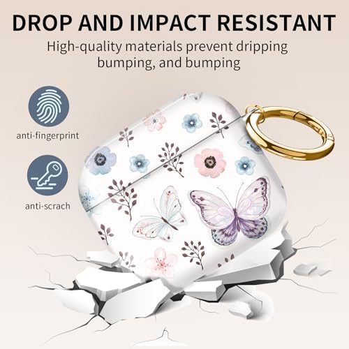 Compatible with AirPods 4th Generation Case 2024, Shockproof Cover with Golden Buckle for Women & Girls, Protective Anti-Drop Design(Cute Boho Butterfly) - color: Cute Boho Butterfly