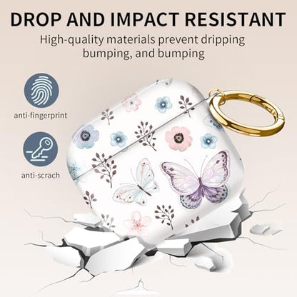 Compatible with AirPods 4th Generation Case 2024, Shockproof Cover with Golden Buckle for Women & Girls, Protective Anti-Drop Design(Cute Boho Butterfly) - color: Cute Boho Butterfly