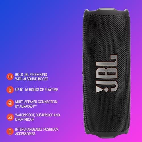JBL Flip 7 Portable Bluetooth Speaker, Waterproof and Drop-Proof - White | Up To 16 Hours Playtime, IP68 Dustproof Build, Clip-On Loop, USB C Lossless Audio, Links With Other Speakers For Outdoor Use - color: White
