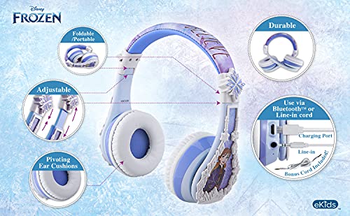 eKids Disney Frozen 2 Bluetooth Headphones with Microphone, Volume Reduced to Protect Hearing, Adjustable Wireless Headphones for School Home Travel, for Fans of Anna and Elsa - color: Frozen 2