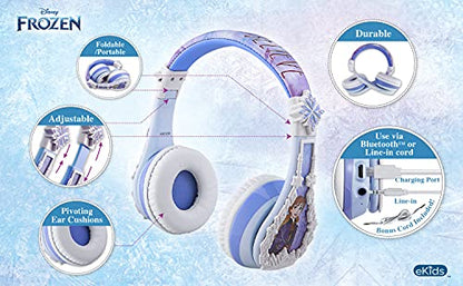 eKids Disney Frozen 2 Bluetooth Headphones with Microphone, Volume Reduced to Protect Hearing, Adjustable Wireless Headphones for School Home Travel, for Fans of Anna and Elsa - color: Frozen 2