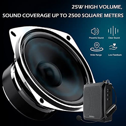 25W Portable Voice Amplifier with Wireless Headset Microphone | Bluetooth 5.3 Rechargeable PA Speaker with Recording, Reverb and Up to 12H Runtime for Teachers, Tour Guides and Presenters