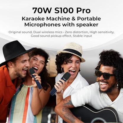 Wireless Voice Amplifier with 2 Wireless Mics,Microphones and Speaker | Teacher Microphones for Singing,Karaoke Machine for TV,Portable PA System for Events Supports TF/USB/AUX S100 Pro