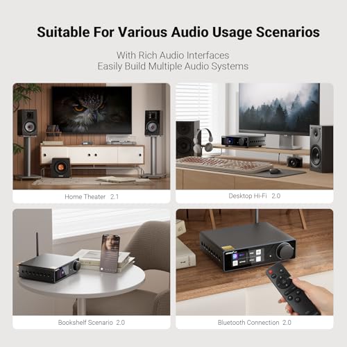 AIYIMA A80 Bluetooth Stereo DAC Amplifier TPA3255,PFFB & Digital VU Meter | USB Coax Opt & TRS Balanced Input,Pre-Out,12V Trigger,Tone &Remote,Hi-Res ESS9038Q2M Integrated Amp for 2.0/2.1 Home Theater