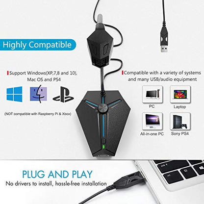 CMTECK USB Computer Microphone, Plug & Play, RGB Light for PC, Laptop | One-touch mute with LED indicator, noise-cancelling, 360° adjustable extra-long gooseneck desktop Mic. Works with Windows/Mac - color: with volume control