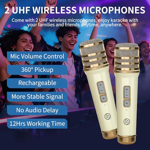 Karaoke Machine, 120W Peak Bluetooth Karaoke Speaker with 2UHF Microphones, Small PA System for Adults Kids with Bass/Trable/Echo Adjustment, Supports TF/USB/AUX/Live/Instruments for Home Party Events - color: Green