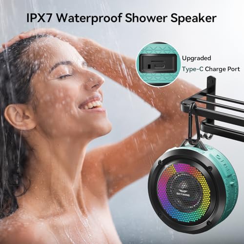 Shower Speaker, Certified IPX7 Waterproof,Portable Bluetooth Speaker with Suction Cup,Hook,Light, Stocking Stuffers, Premium Mini Outdoor Wireless Speaker, Ideal Gift for Christmas (Blue) - color: Blue