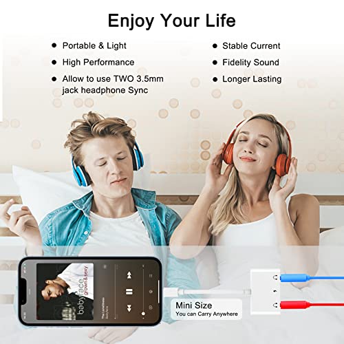 Unitrox 3 in 1 Dual 3.5mm Headphone Jack Adapter - Earphone Jack Audio and Charging Adapter - Headphone Splitter for iPhone 14/13/ 12/11/ X/ 8 - White