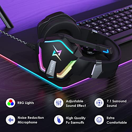 targeal 7.1 Surround Sound Gaming Headset for PS4 PS5 PC Laptop Tablet Mobile, Over Ear Wired USB Gaming Headphones with Omni-Directional Noise Canceling Mic, RGB LED Light (SKY-917 Without Cable) - style: SKY-917 Without Cable