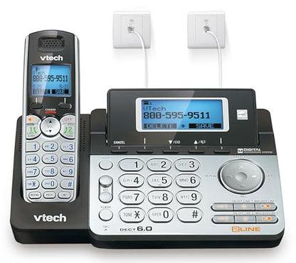 VTech 4-Handset 2-Line Cordless Phone for Small Business or Home with Answering System and Mailbox on Each Line, Caller ID/Call Waiting, Conference Call | DS6151 with 4 Handsets Bundle (Black/Silver) - size: 4 Handsets