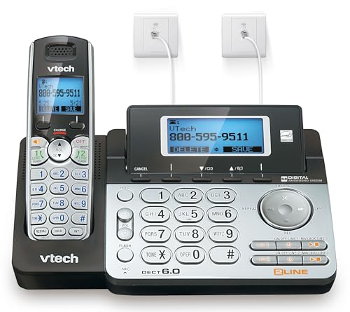 VTech 2-Line Cordless Phone for Small Business or Home with Answering System and Mailbox on Each Line, Caller ID/Call Waiting, Intercom, Hearing Aid Compatible | DS6151 (Black/Silver) - size: 1 Handset
