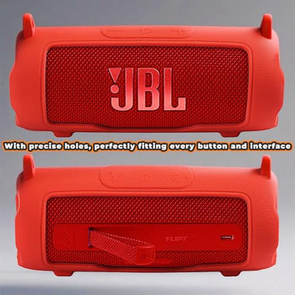 Silicone Cover Compatible with JBL Flip 7 Waterproof Portable Speaker with Shoulder Strap (Red) - color: Red