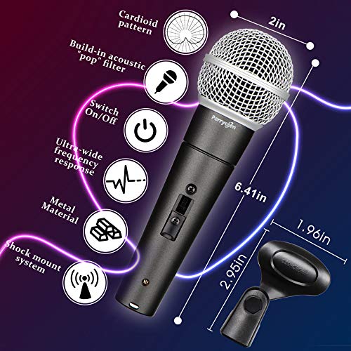 Perrycom Professional Dynamic Vocal Microphone with On and Off Switch, Cardioid Handheld Metal Mic for Singing, Compatible with AMP/Speaker/Mixer,Black Clip,XLR Gold-Plating Conn(TM58S) - style: Cardioid
