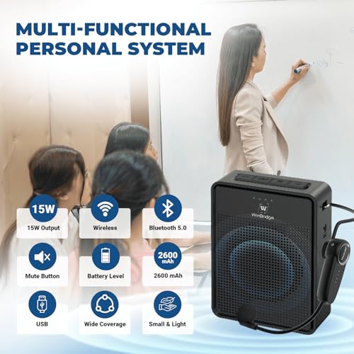 Voice Amplifier Wireless Microphone Headset B002, Original Sound Portable | Microphone and Speaker Set, 15W Megaphone Speaker with Bluetooth Mic, Personal PA System for Teachers Classroom Tour Guide