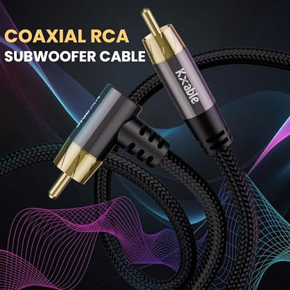 Kxable 90 Degree RCA Subwoofer Coaxial Audio Cable 4FT, Dual Shielded Digital Analogue RCA Cord, Right Angle Gold-Plated Connector, Braided, for HDTV, Subwoofer, Hi-Fi System, Amplifier, Home Theater - size: 4FT, style: Straight to 90 Degree