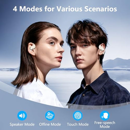 Open Ear Clip Wireless Earbuds Headphones, Bluetooth 5.4, Open Ear Design, Built-in Mic, IPX7 Waterproof, LED Display Charging Case,Ear Hooks Ear Buds Ultra for Fitness/Travel/Gym/Running/workout - color: off-white