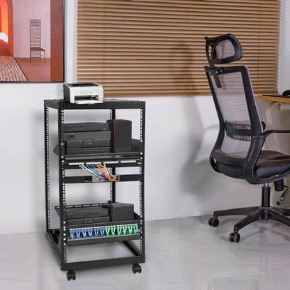 VEVOR 20U Open Frame Server Rack, 23''-40'' Adjustable Depth, Free Standing or Wall Mount Network Server Rack, 4 Post AV Rack with Casters, Holds All Your Networking IT Equipment AV Gear Router Modem - size: 20U