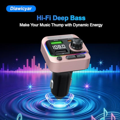 63W FM Transmitter Bluetooth Car Adapter, Wireless FM Bluetooth Transmitter | [PD 45W & QC3.0] Fast Charge, Deep Bass Player, Hands-Free Calling, Pink - color: Pink