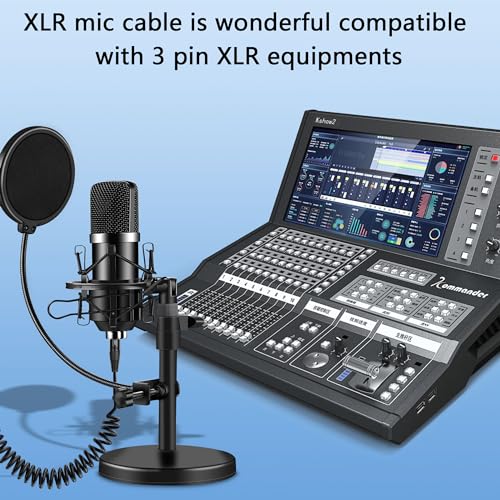 CERRXIAN XLR Microphone Coiled Cable,Male to Female Cable, Balanced X-L-R Cord 8 Feet, Oxygen-Free Copper Mic Cables, XLR Speaker Cables - Black (Right Angle Male to Straight Female) - style: Right Angle Male XLR to Straight Female