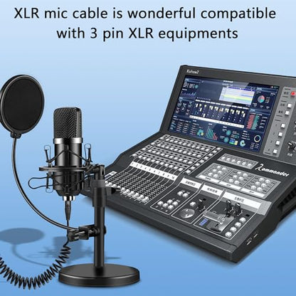 CERRXIAN XLR Microphone Coiled Cable,Male to Female Cable, Balanced X-L-R Cord 8 Feet, Oxygen-Free Copper Mic Cables, XLR Speaker Cables - Black (Right Angle Male to Straight Female) - style: Right Angle Male XLR to Straight Female