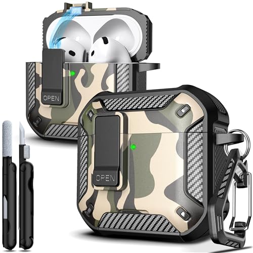 for AirPods 4 Case with Lock Magnetic Lid MagSafe, Camo | Compatible with Apple AirPods 4th Generation Protective Case with Cleaner Kit & Carabiner, Powerful Drop Protection - color: FK-Camo, size: Airpods 4th Generation