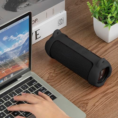 Geekria Silicone Carrying Sleeve Compatible with JBL Flip 7, Portable Speaker Case with Shoulder Strap, Shockproof Travel Cover for Outdoor, Beach, Camping (Black) - color: Black