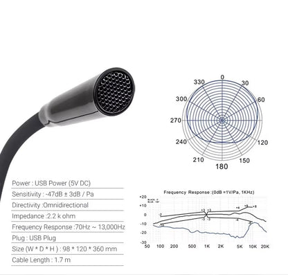 USB Microphone, Desktop Gooseneck Computer Mic with Mute Button & LED Indicator, Volume & Echo Control, Plug & Play for PC Laptop, Compatible with Zoom, Gaming, Meeting, Streaming