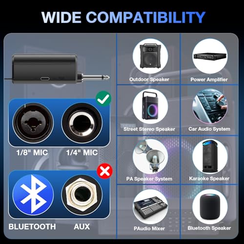 Wireless Microphone, Rechargeable Dual Cordless Handheld Dynamic Wireless Mics,NEWBAXS Karaoke Microphones with 1/4'' Output for Karaoke, Meeting, Singing, Church, Wedding