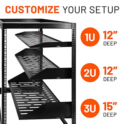 ECHOGEAR 2U Rack Shelf - Universal Design Works with Any Rack - Holds 50bs of Servers, Network Gear, or AV Equipment - 12" Deep Steel Shelf with Ventilated Design - Install Hardware Included - size: 2U Rack Shelf