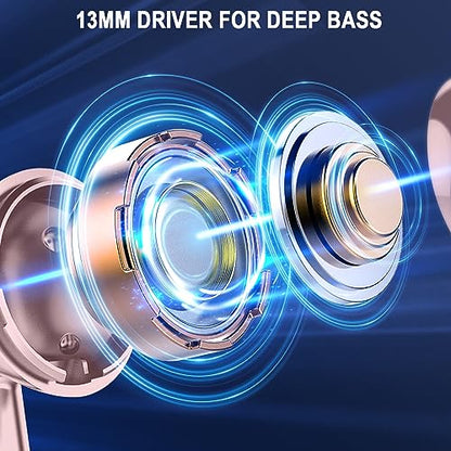 Wireless Earbuds, Bluetooth 5.4 Ear Buds, LED Power Display, 6D Bass Stereo | 4 ENC Noise Cancelling Mic, HiFi Stereo, In-Ear Headphones, 40H Playback Mini Case, IP7 Waterproof Sports, for Android iOS - color: Rose Gold