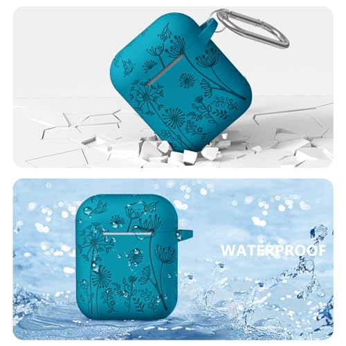 Lerobo for AirPod Case 2nd/1st Generation with Keychain | Flower Engraved Silicone Protective Cover for AirPods 2 Case, Wireless Charging, Shockproof, One-piece Design, Verdant Blue - color: Verdant Blue