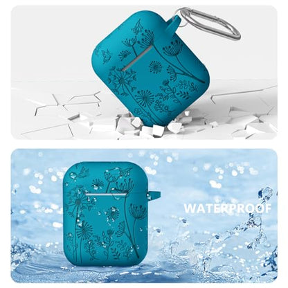 Lerobo for AirPod Case 2nd/1st Generation with Keychain | Flower Engraved Silicone Protective Cover for AirPods 2 Case, Wireless Charging, Shockproof, One-piece Design, Verdant Blue - color: Verdant Blue