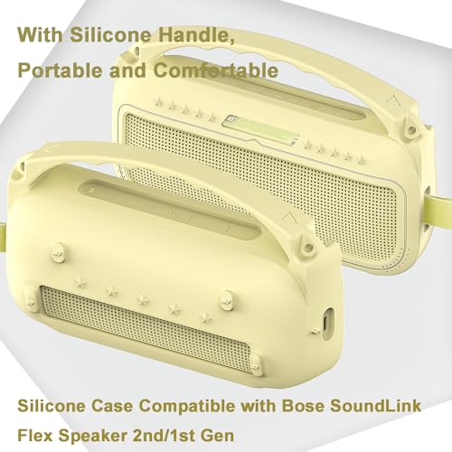 JCHPINE Silicone Cover Case for Bose SoundLink Flex Speaker 2nd Gen | Accessories Compatible with Bose SoundLink Flex 2, Protective Case with Shoulder Strap (Citrus Yellow) - color: Citrus Yellow