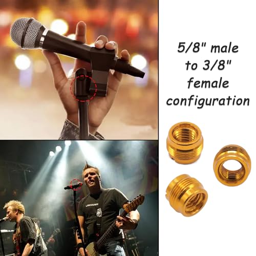CashBeat 3-Pack Mic Stand Adapter, 5/8 to 3/8 Threaded Screw Connector | Microphone stand thread adapter, mic clip holder, metal, studio recording boom stand accessory - size: 3Pcs